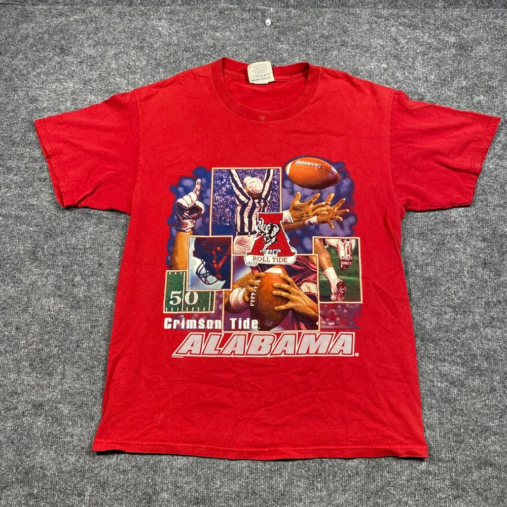 Vintage Alabama Crimson Tide Lee Sport Nutmeg Mills Red Football Graphic T-Shirt